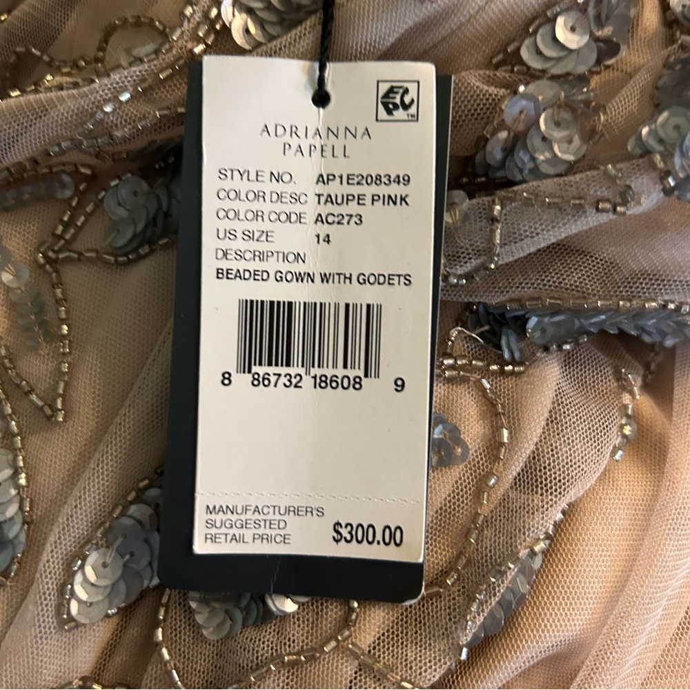 New Adrianna Papell Dress Hand Beaded Short Sleeve Floral Godet Gown Size 14 New - Picture 10 of 11